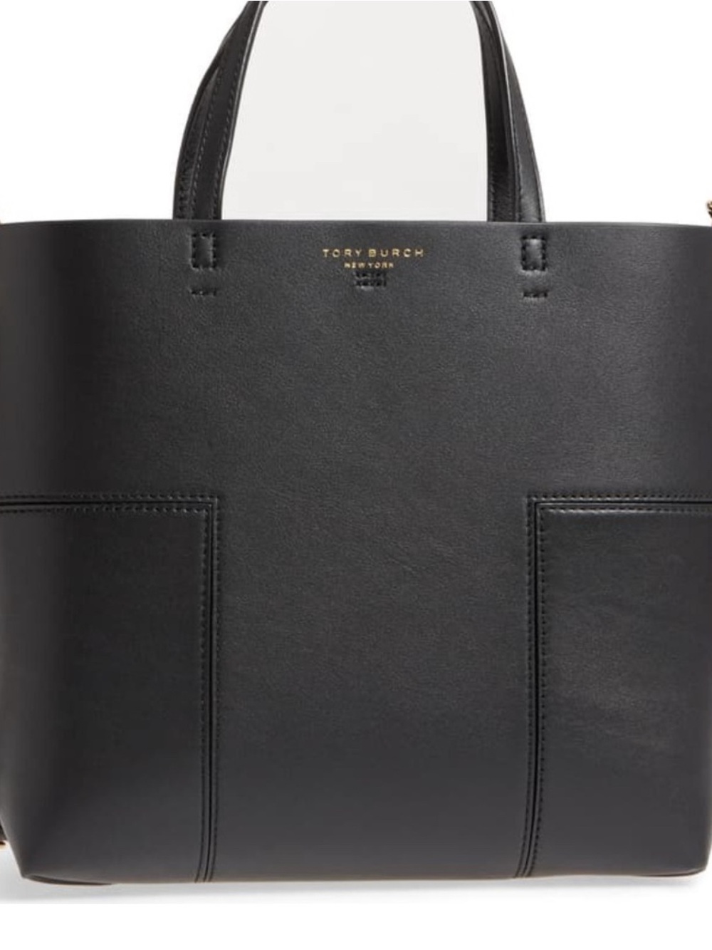 Tory Burch Block-T Black Leather Structured Tote with Gold Logo